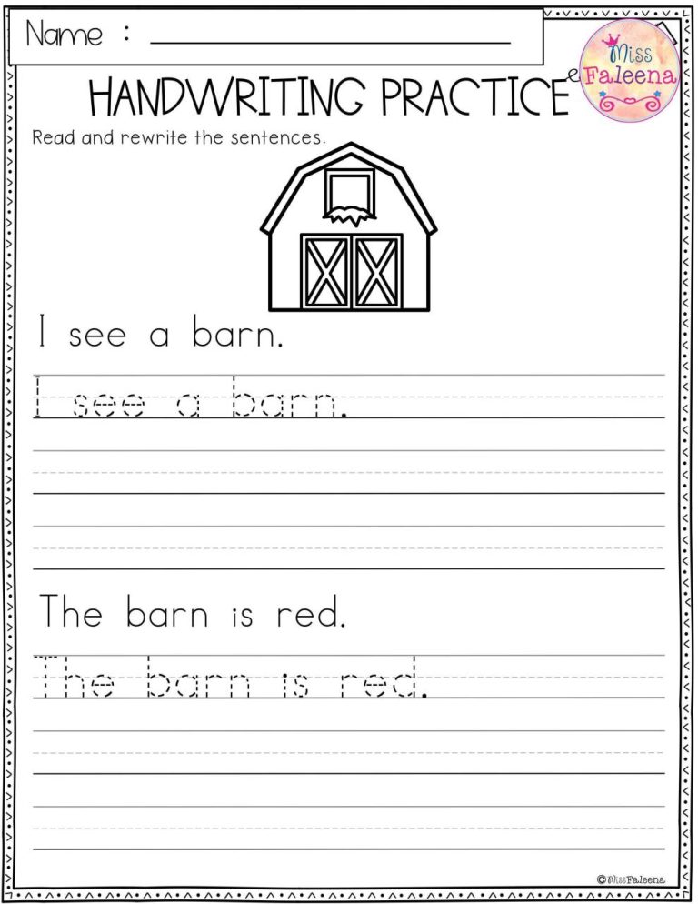 First Grade Handwriting Practice Sentences Free