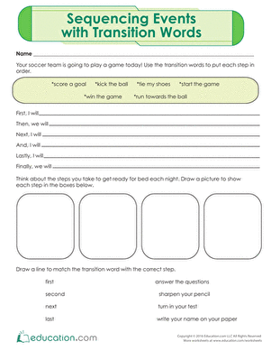 Transition Words Worksheet 1st Grade