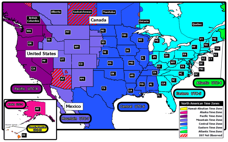 Clock Printable Us Time Zones