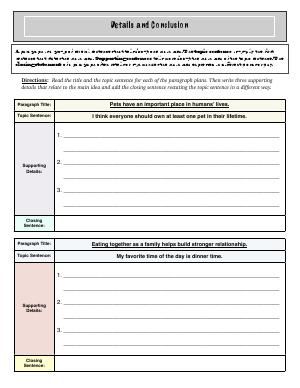 Topic Sentences Worksheets