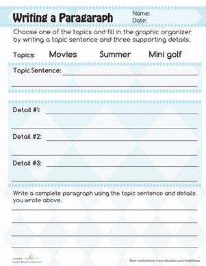 3rd Grade Topic Sentences Worksheets