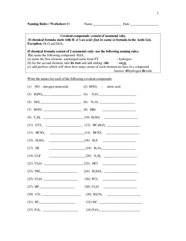 Naming Chemical Compounds Worksheet Answer Key