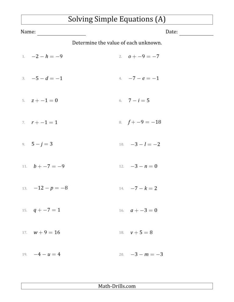 8th Grade Solving Equations Worksheets