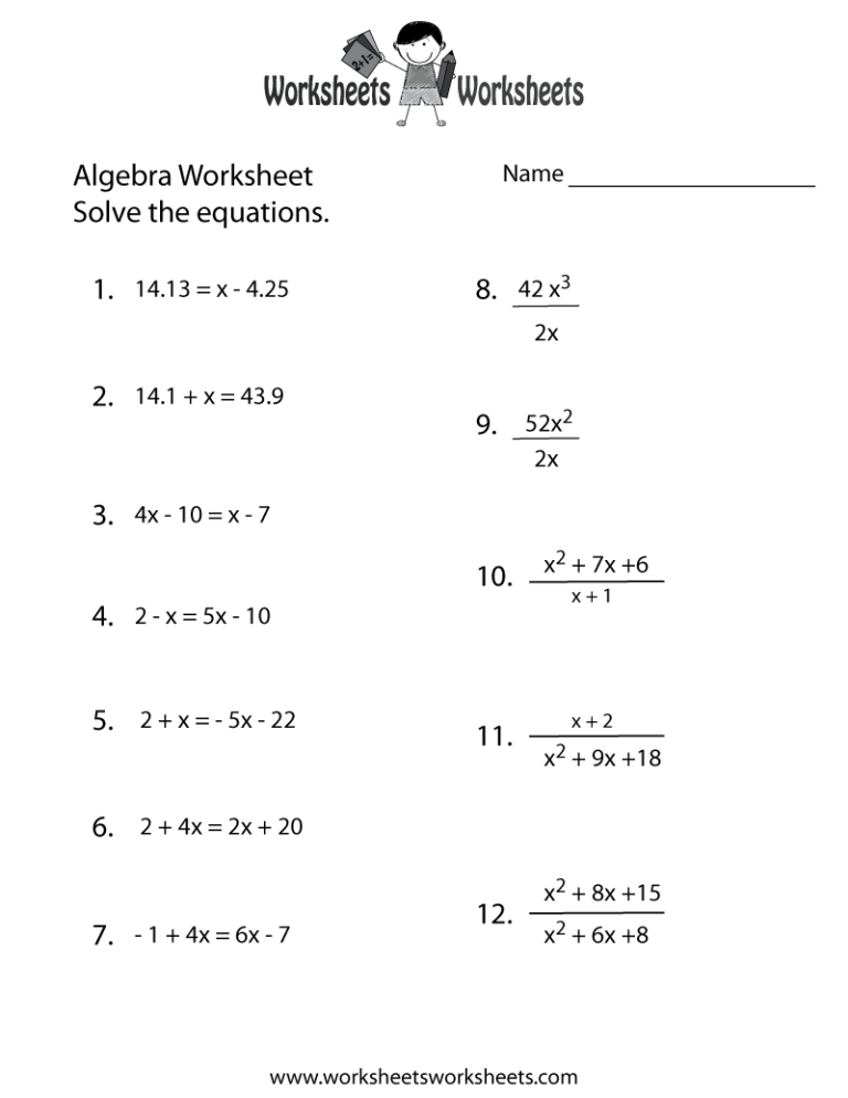 Algebra Sixth Grade Math Worksheets