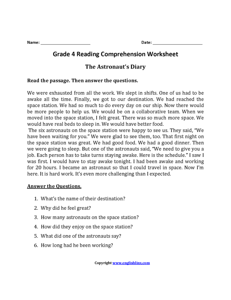 Comprehension For Class 6 With Answers