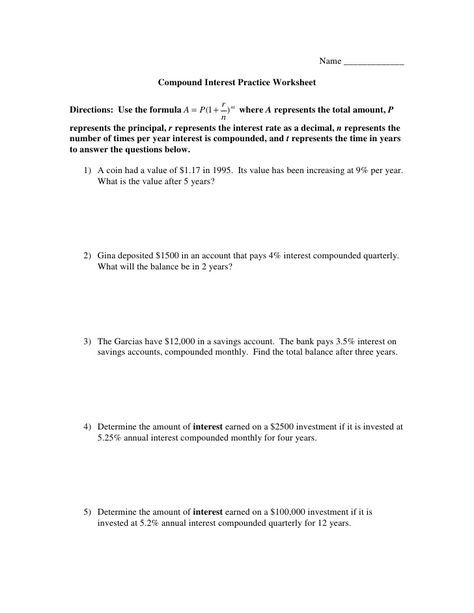 Simple And Compound Interest Worksheet Answers