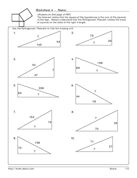 Geometry Pythagorean Theorem Worksheet Answers