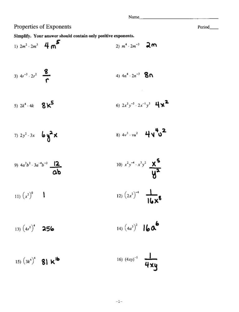 Simplifying Exponents Worksheets