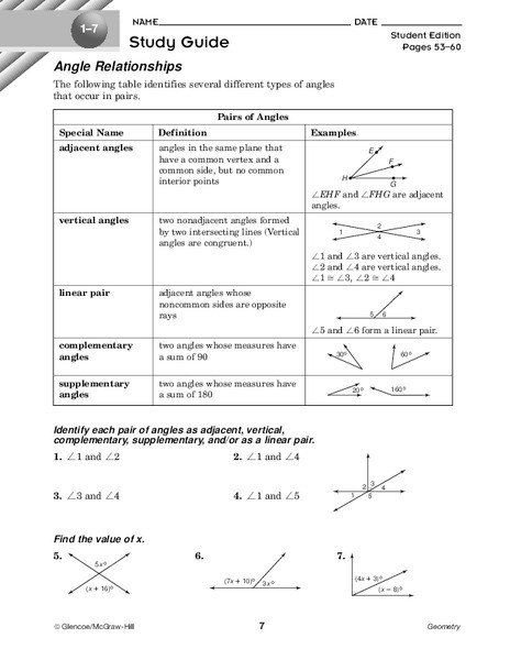 Angle Pair Relationships Worksheet