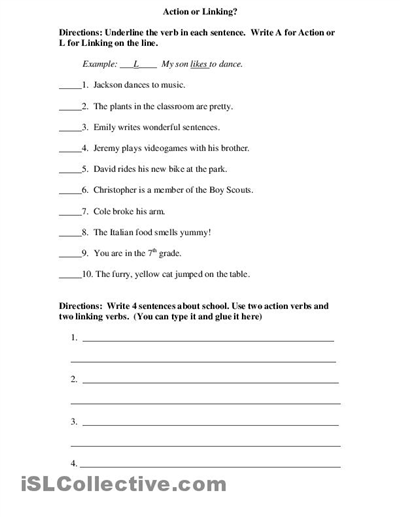 Linking Verbs Worksheet Grade 8