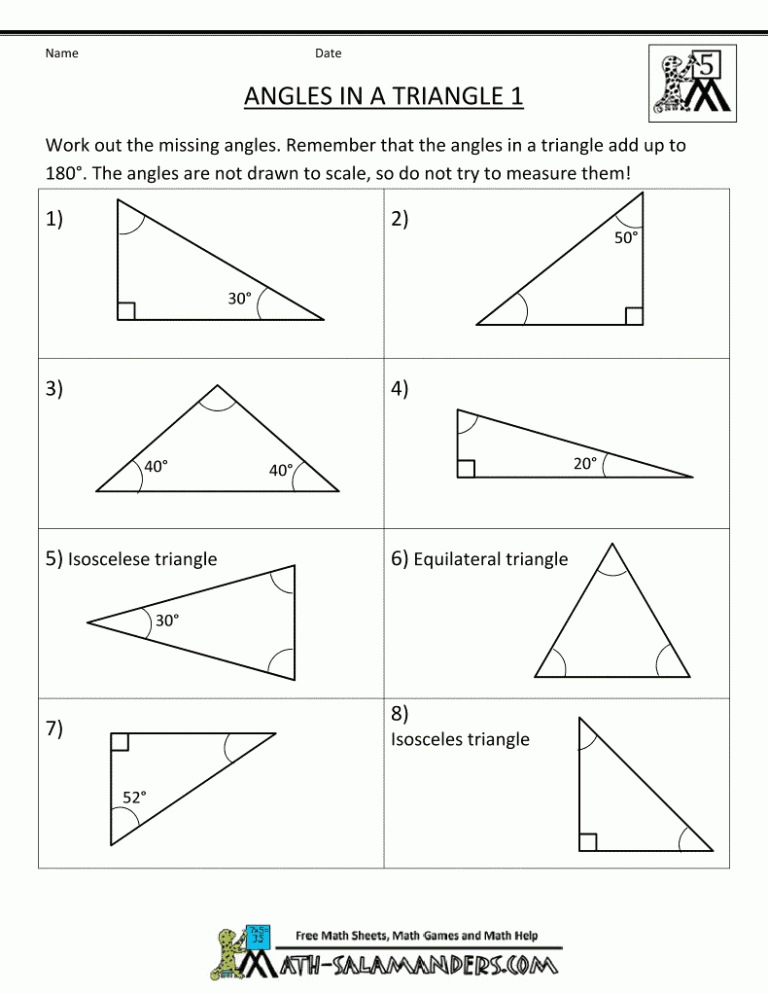 Angles In A Triangle Worksheet