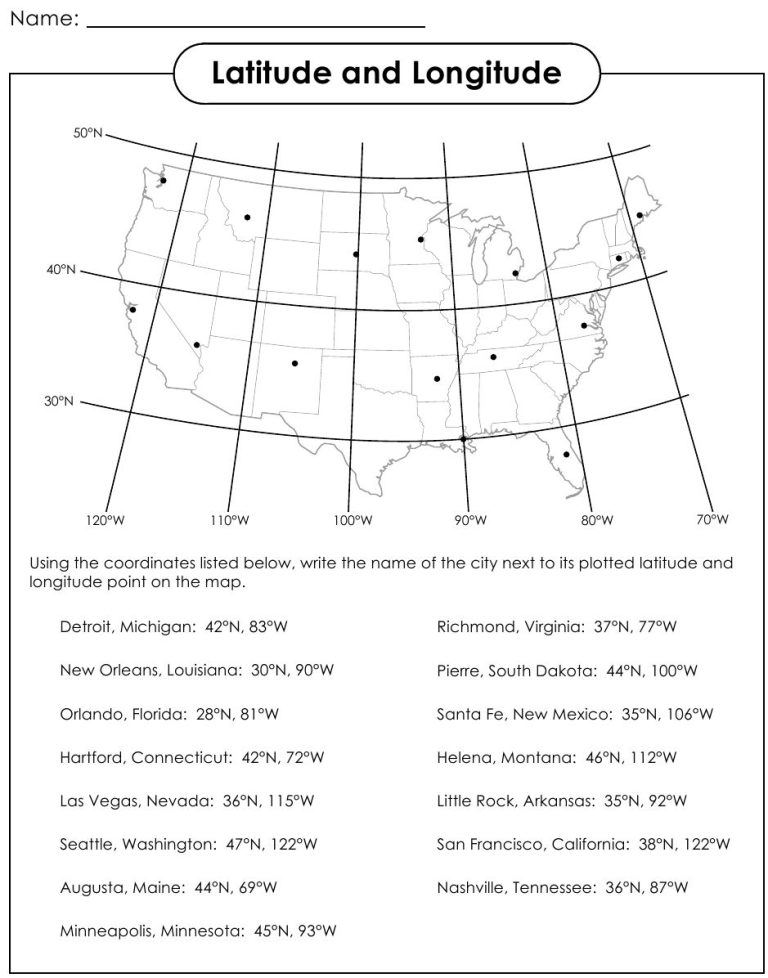 5th Grade Latitude And Longitude Worksheets Answers