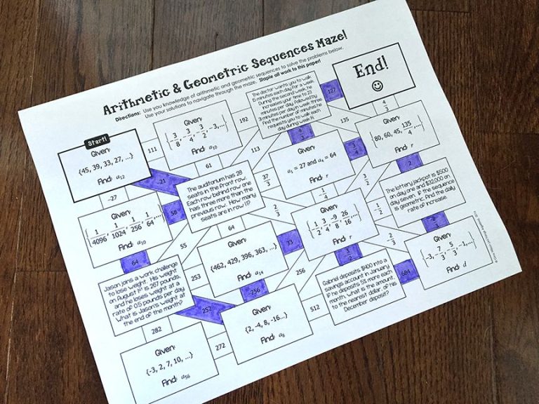 Arithmetic Sequence Maze Worksheet With Answers