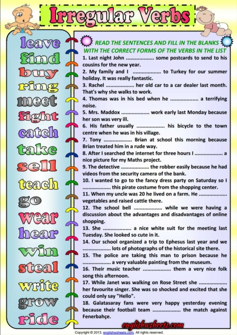 Irregular Verbs Worksheet Answers