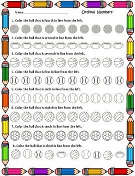 Grade 1 Ordinal Numbers Worksheet 1-10