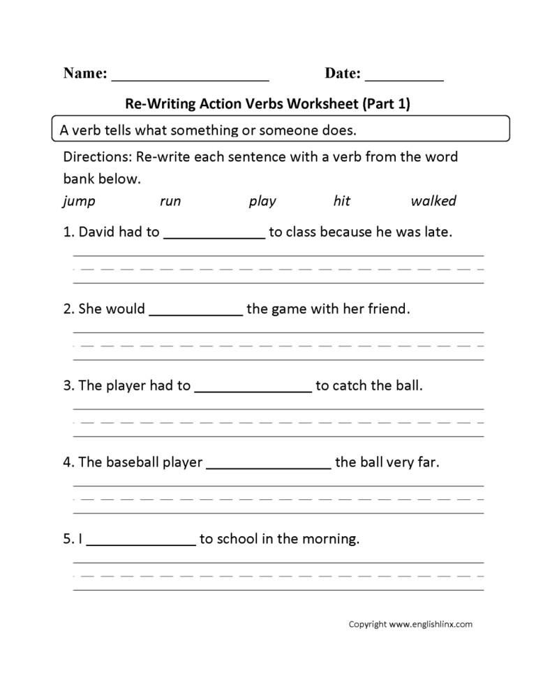 Action Verbs Worksheet