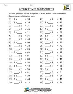 8 Times Table Worksheet With Answers