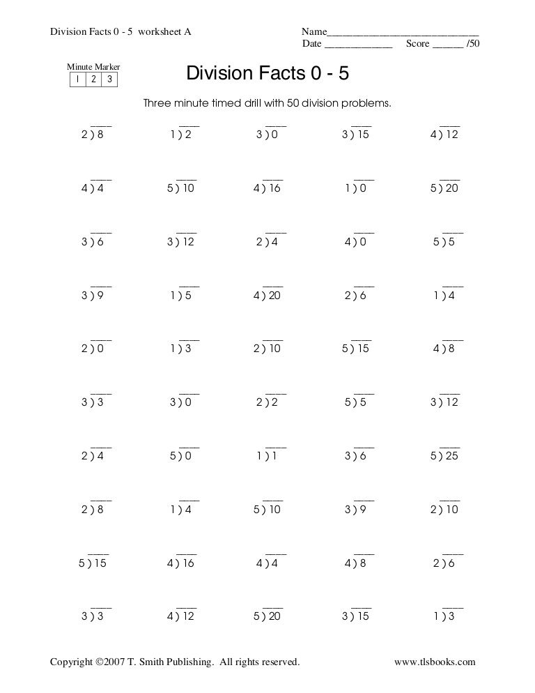 Division Facts Worksheets For Grade 2