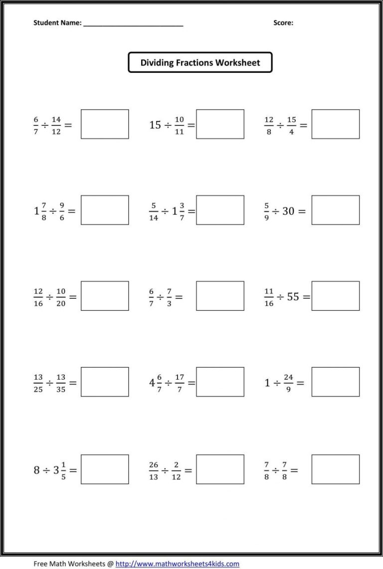 6th Grade Dividing And Multiplying Fractions Worksheet