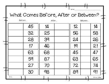 Before Numbers Worksheet 1-100