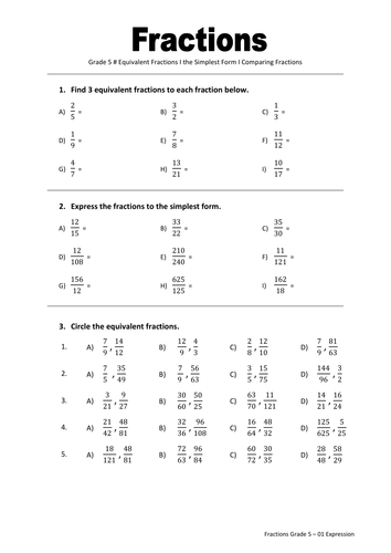 4th Grade Equivalent Fractions Worksheet Grade 5