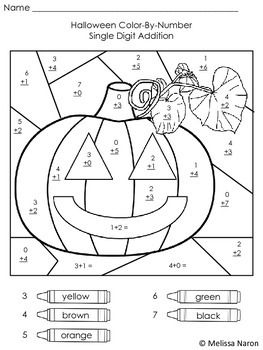 Addition Color By Number Halloween