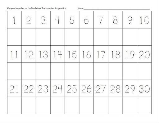 Number Writing Practice 1-30