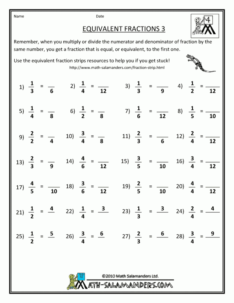 5th Grade Equivalent Fractions Worksheet Grade 5