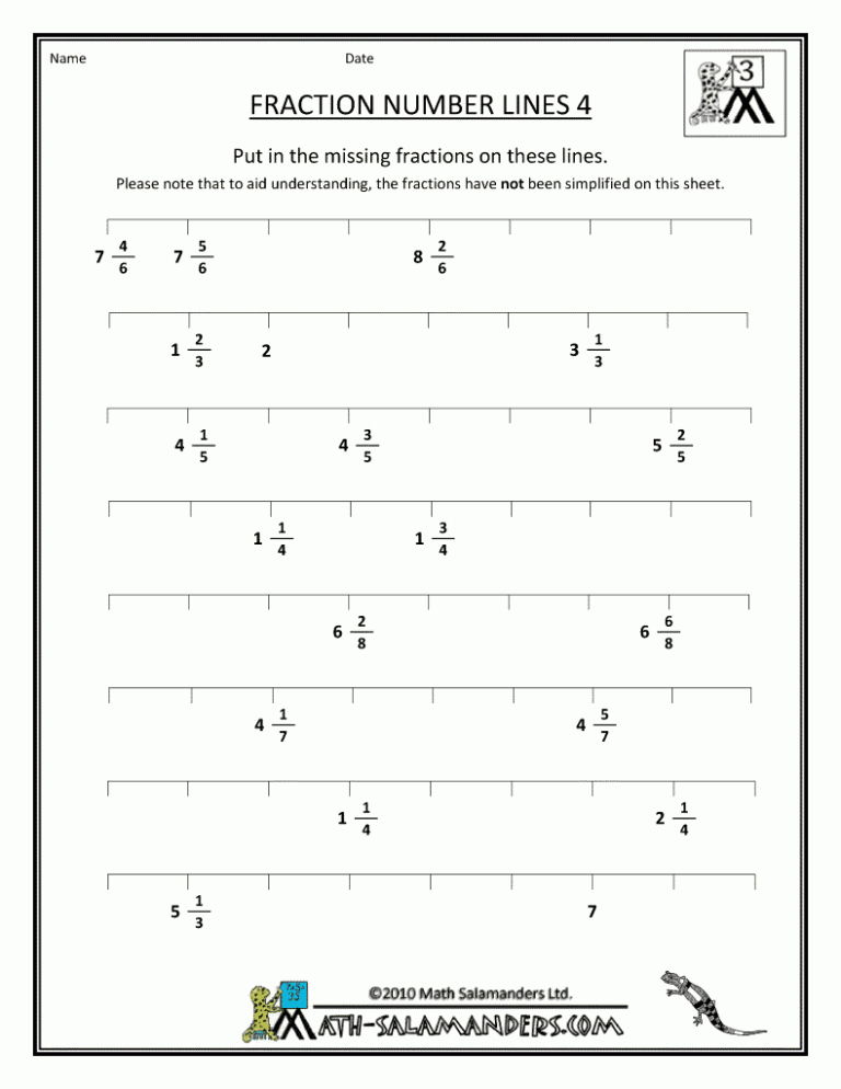 Fractions On A Number Line Worksheet Year 3