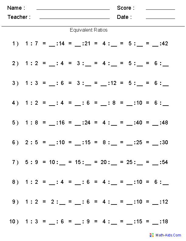 Sixth Grade 6th Grade Math Ratios Worksheets