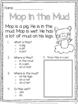 Beginner Cvc Reading Comprehension Worksheets For Kindergarten