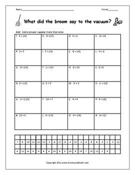 Adding And Subtracting Integers Puzzle Worksheet Pdf