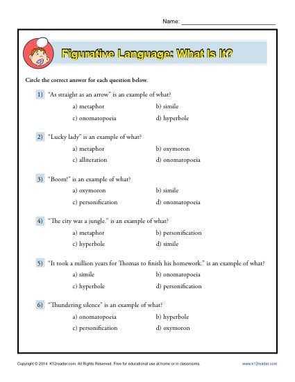 5th Grade Printable Figurative Language Worksheets