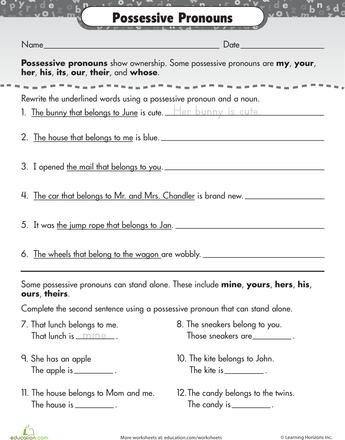 Possessive Adjectives Worksheet With Answers