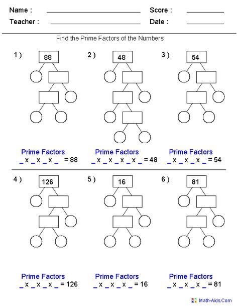 Grade 6 6th Grade Prime Factorization Worksheet