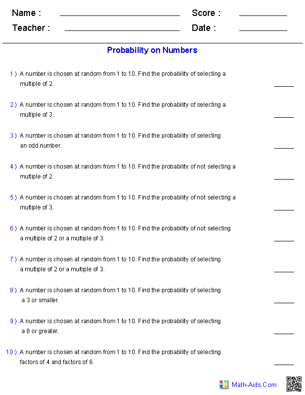 Basic Probability Worksheet Answer Key