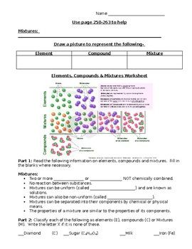 7th Grade Elements Compounds And Mixtures Worksheet