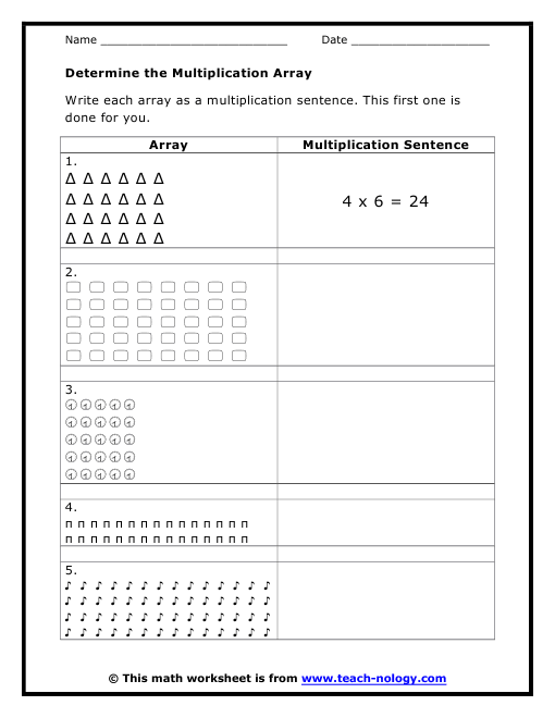 Multiplication Arrays Worksheets 3rd Grade