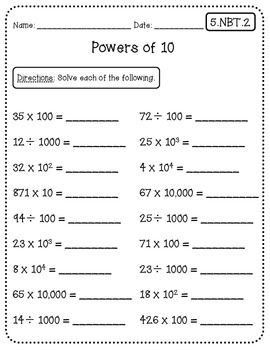 5th Grade Common Core Math Worksheets