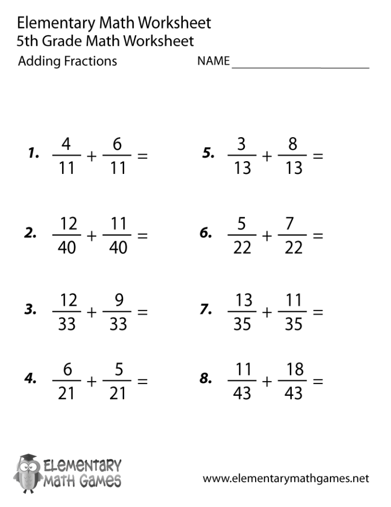 Grade 4 Addition Of Fractions Worksheets