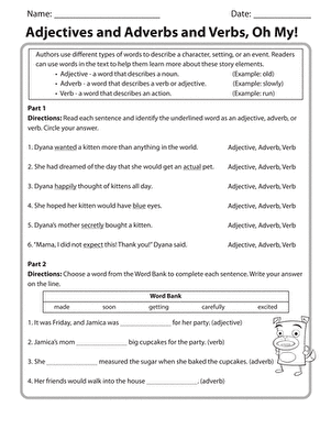 2nd Grade Verbs And Adverbs Worksheet