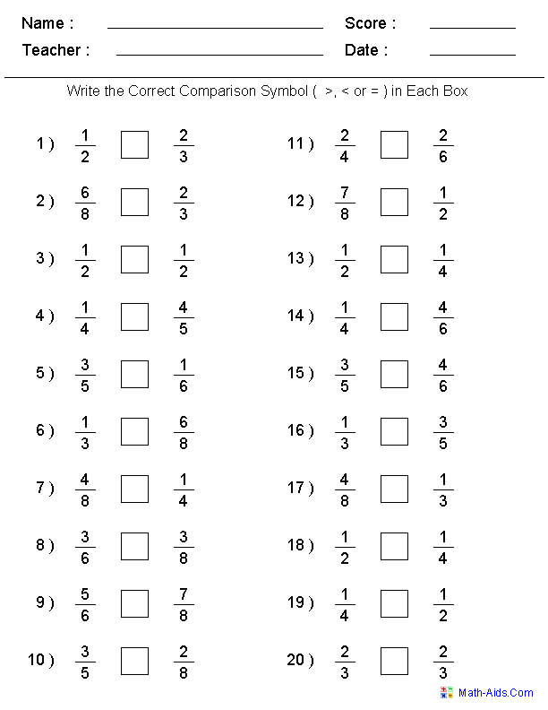 Ordering Fractions Worksheet Year 5