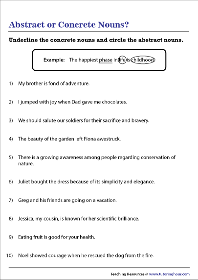 Abstract Nouns Worksheet Pdf