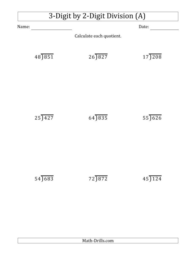 Long Division Questions For Grade 3