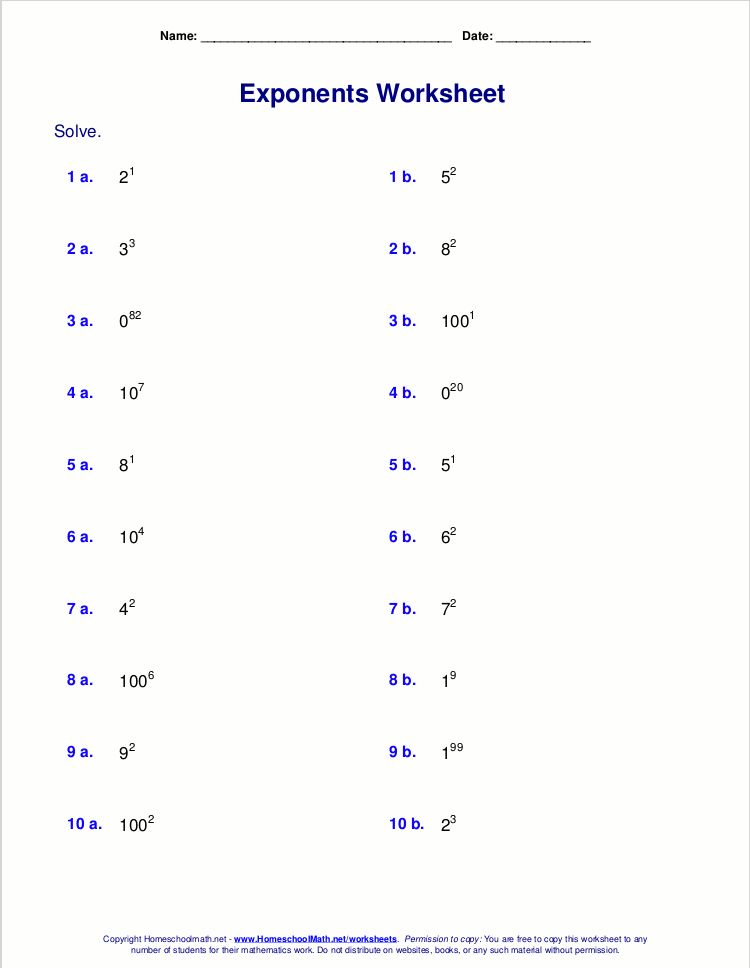 8th Grade Exponents Worksheets Pdf