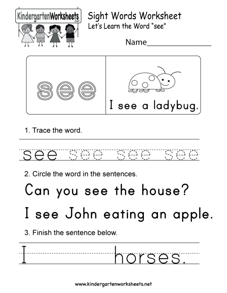 Sight Word See Worksheets For Kindergarten