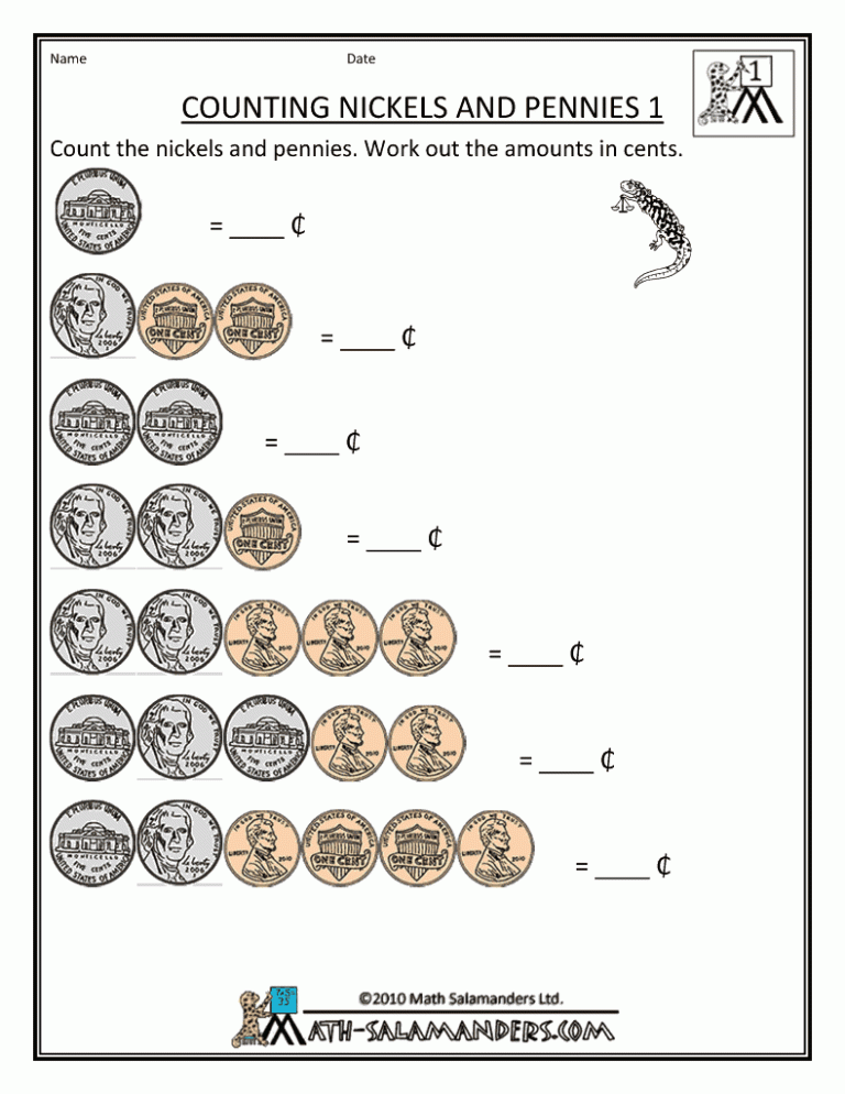 Free Printable Counting Money Worksheets