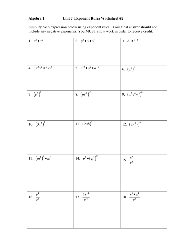 Law Of Exponents Worksheet Answers