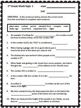 Vocabulary Worksheets 3rd Grade