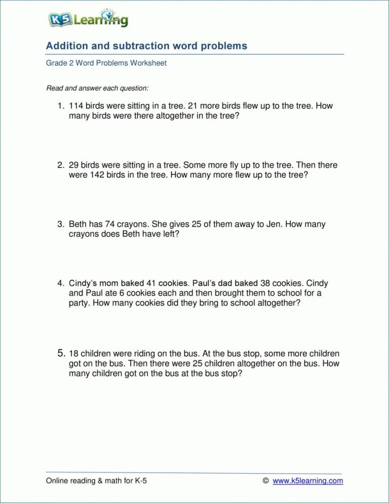 Grade 3 Addition And Subtraction Word Problems 3rd Grade